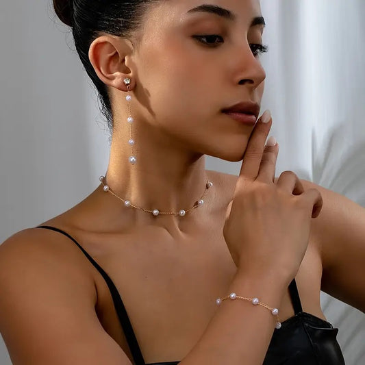4pcs/set European and American trendy elegant Imitation Pearl jewelry set
